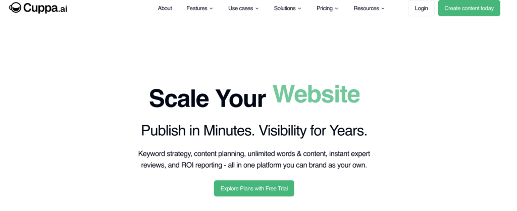 Cuppa AI content platform website