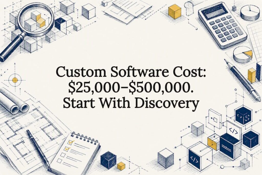 Custom software cost title card illustration