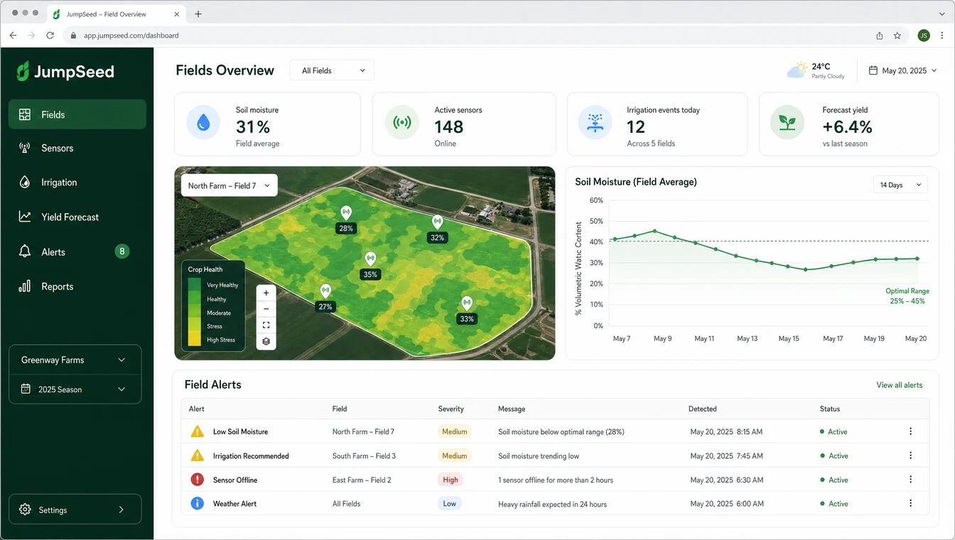 JumpSeed field-intelligence platform dashboard