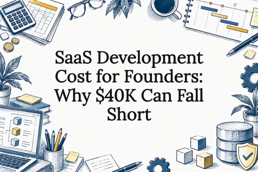 Sketch-style SaaS development cost title card
